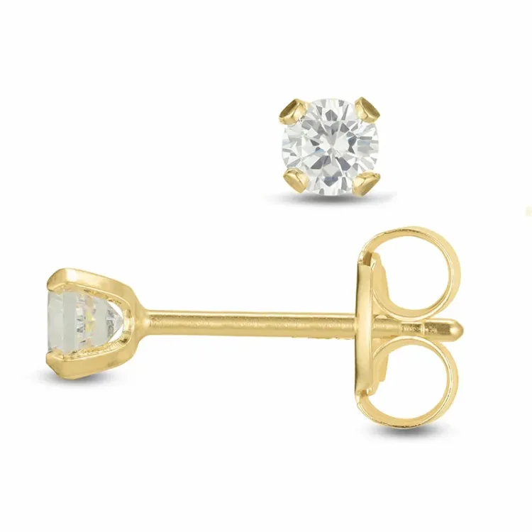 3 mm ørestikker i 9 karat guld med zirkon - Gold Collection