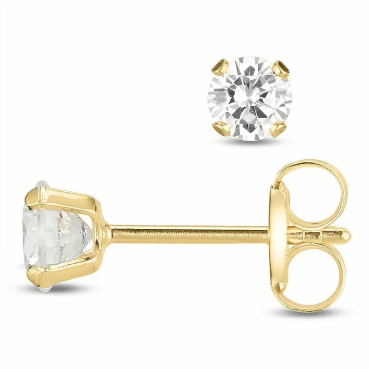 4 mm ørestikker i 9 karat guld med zirkon - Gold Collection