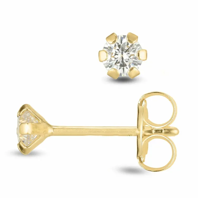 3 mm ørestikker i 9 karat guld med zirkon - Gold Collection