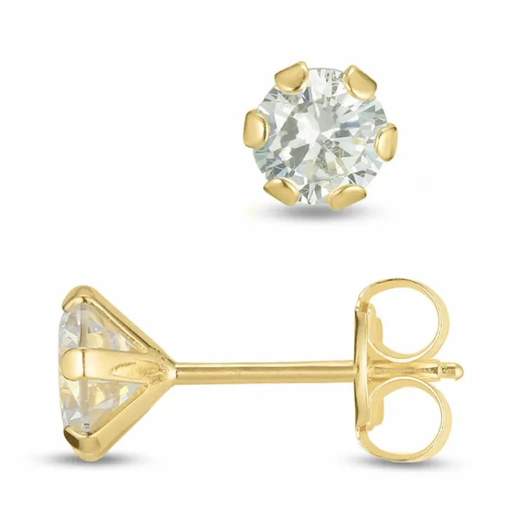4 mm ørestikker i 9 karat guld med zirkon - Gold Collection