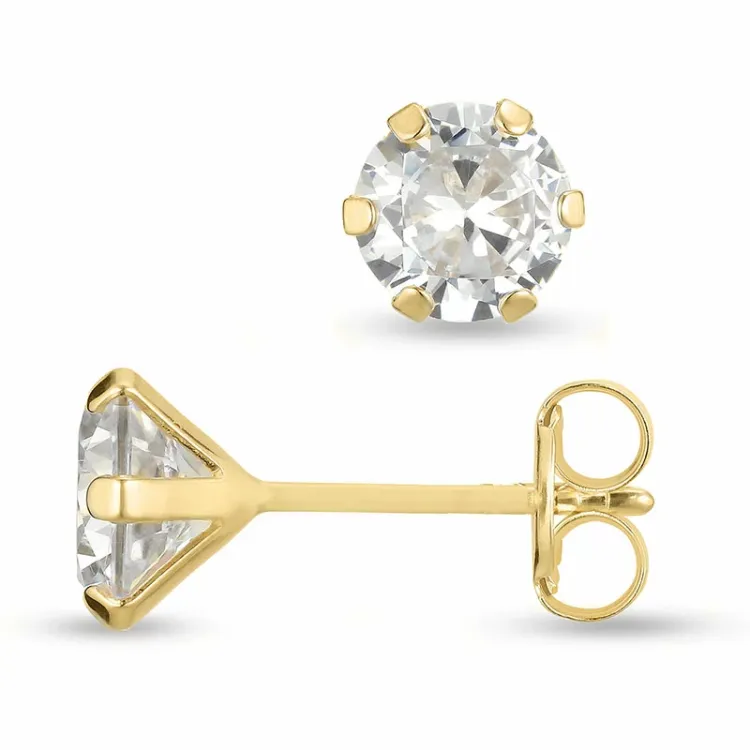 6 mm ørestikker i 9 karat guld med zirkon - Gold Collection