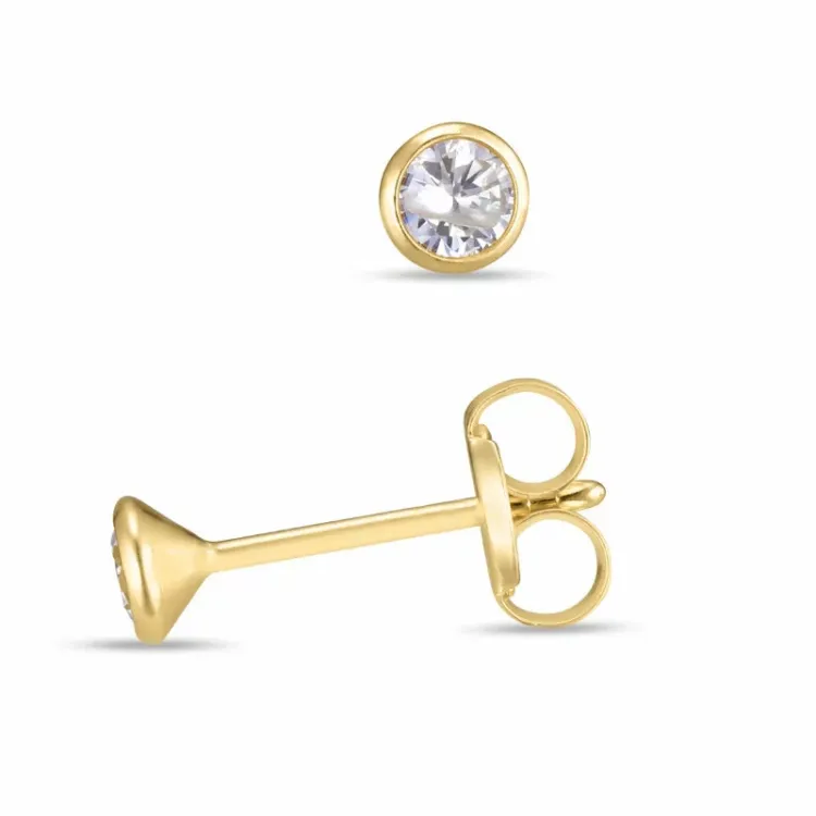 3 mm ørestikker i 9 karat guld med zirkon - Gold Collection