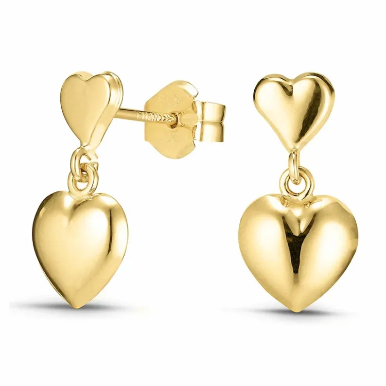 lange hjerte øreringe i 9 karat guld - Gold Collection