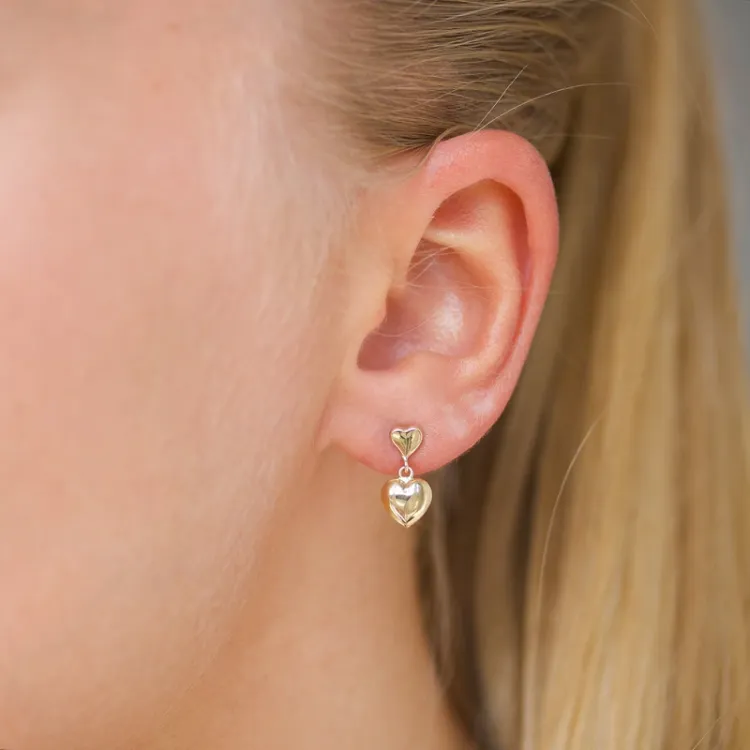 lange hjerte øreringe i 9 karat guld - Gold Collection
