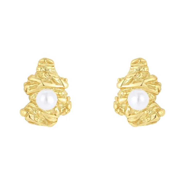 Nava Eos Petite Studs  perle øreringe i forgyldt sølv