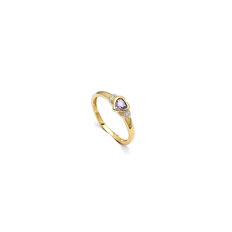 Smal hjerte lilla ring i 9 karat guld