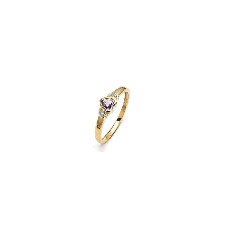 Smal hjerte lilla ring i 9 karat guld