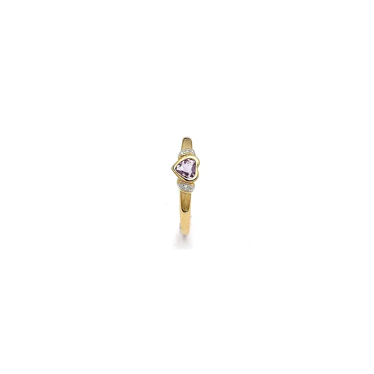 Smal hjerte lilla ring i 9 karat guld