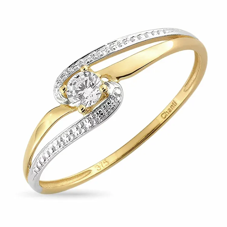 zirkon ring i 9 karat guld med 9 karat hvidguld - Gold Collection