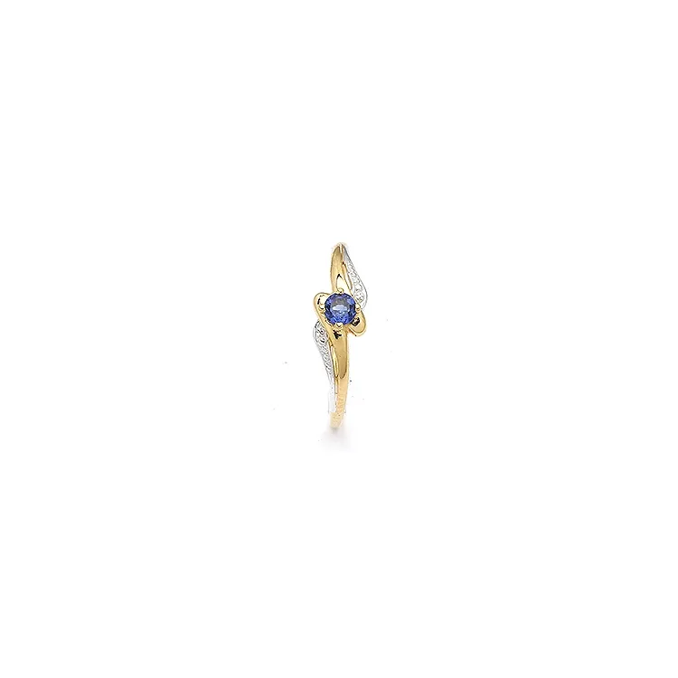 Blå ring i 9 karat guld med 9 karat hvidguld