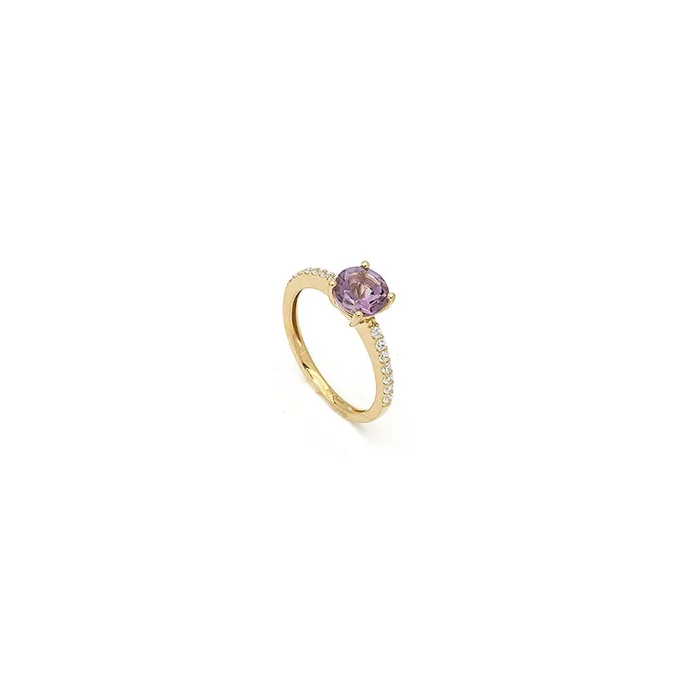 rund ametyst ring i 9 karat guld