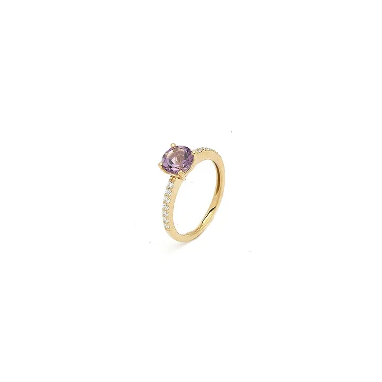 rund ametyst ring i 9 karat guld