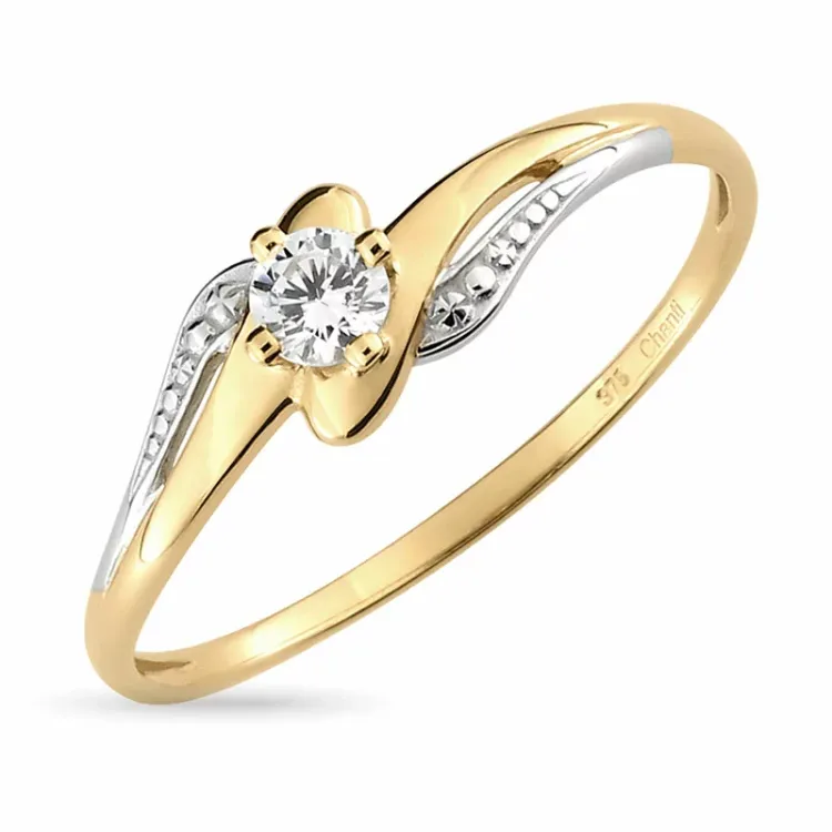 zirkon ring i 9 karat guld med 9 karat hvidguld - Gold Collection