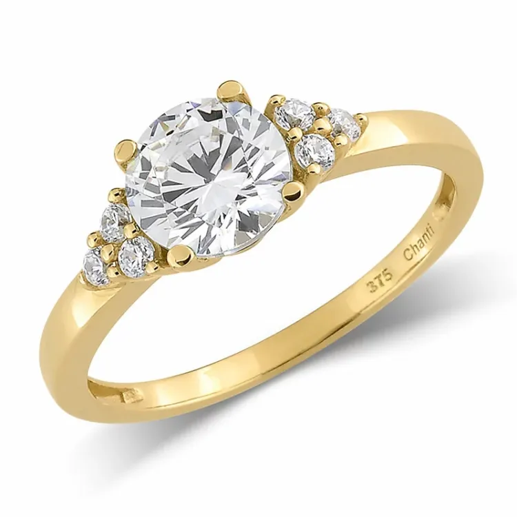 hvid zirkon ring i 9 karat guld - Gold Collection