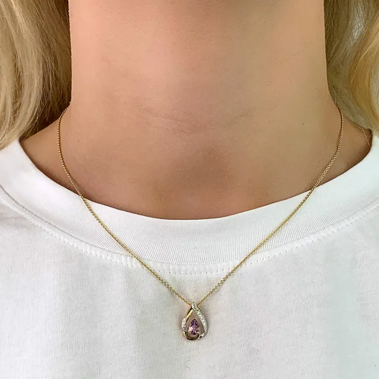 dråbe ametyst vedhæng i 9 karat guld med rhodium