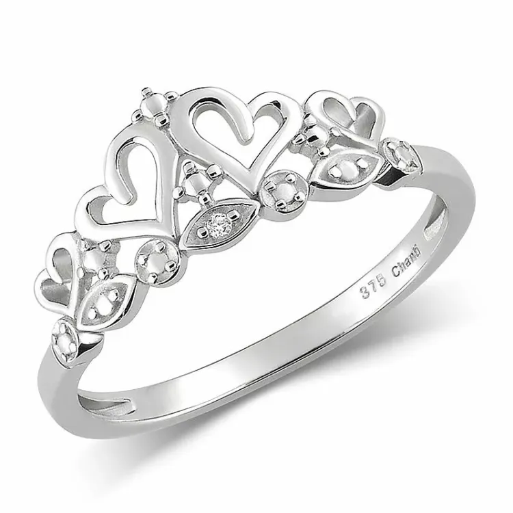 krone ring i 9 karat hvidguld