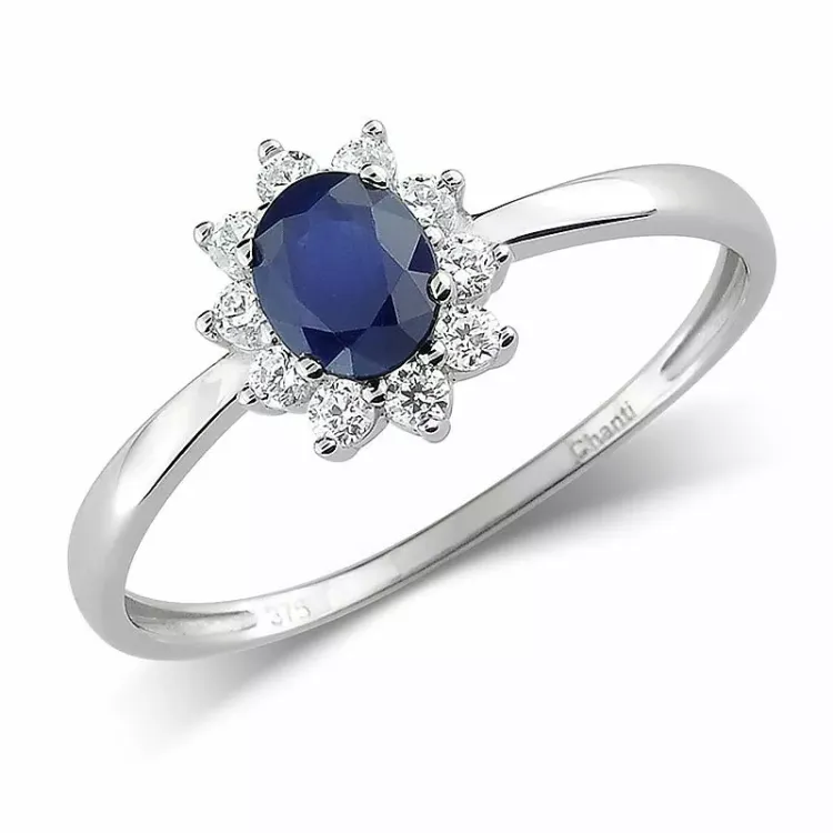 safir rosetring i 8 karat hvidguld