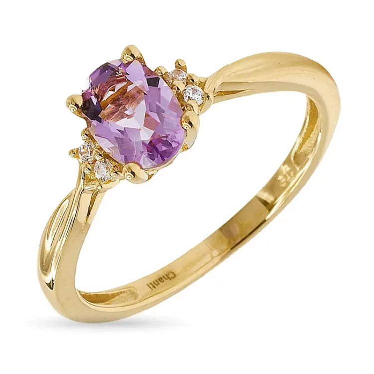 oval ametyst guldring i 9 karat guld - Gold Collection
