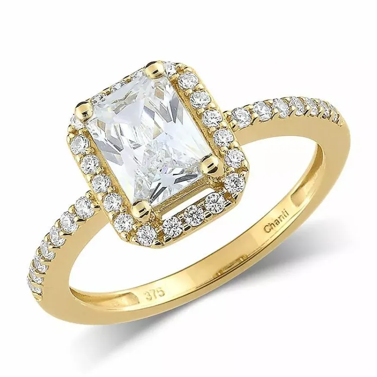hvid zirkon ring i 9 karat guld - Gold Collection