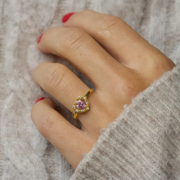 elegant hjerte lyserød zirkon ring i 9 karat guld - Gold Collection