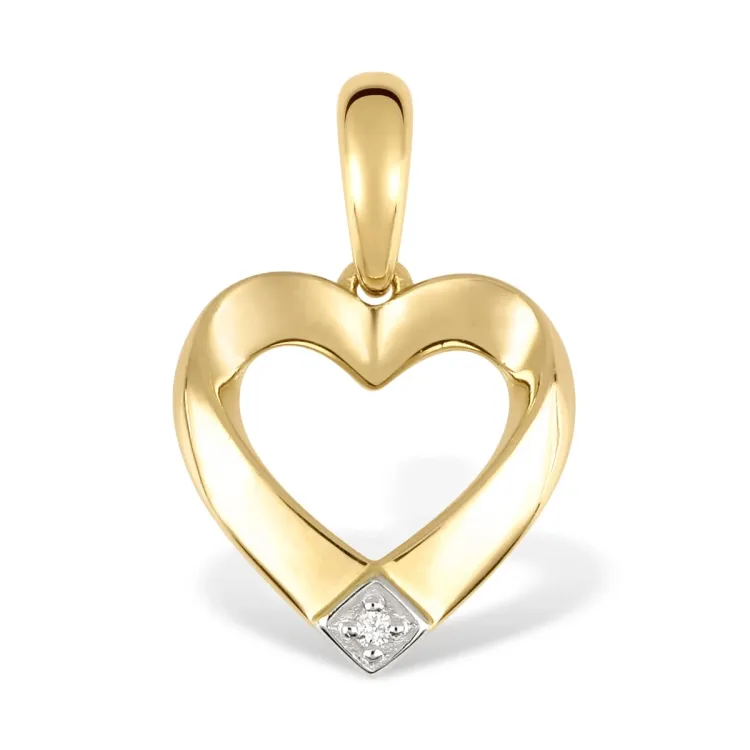 Elegant hjerte diamant vedhæng i 9 karat guld med rhodium 0,010 ct