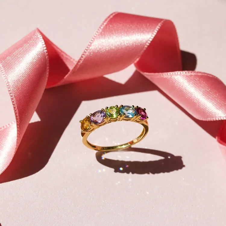 Guldringe: multifarvet ring i 8 karat guld - Gold Collection