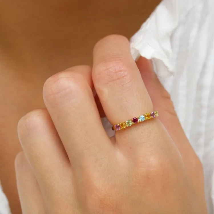 smal multifarvet ring i 8 karat guld - Gold Collection