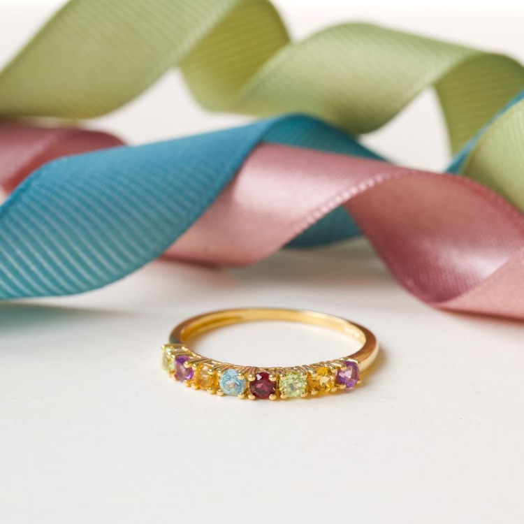 smal multifarvet ring i 8 karat guld - Gold Collection