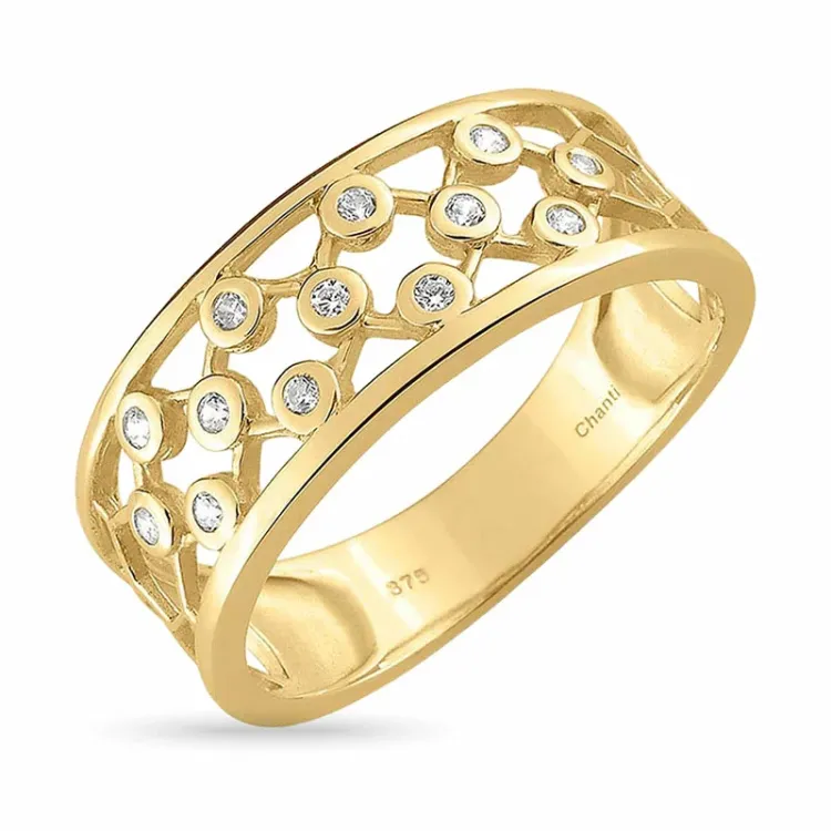 bred hvid zirkon guldring i 8 karat guld - Gold Collection