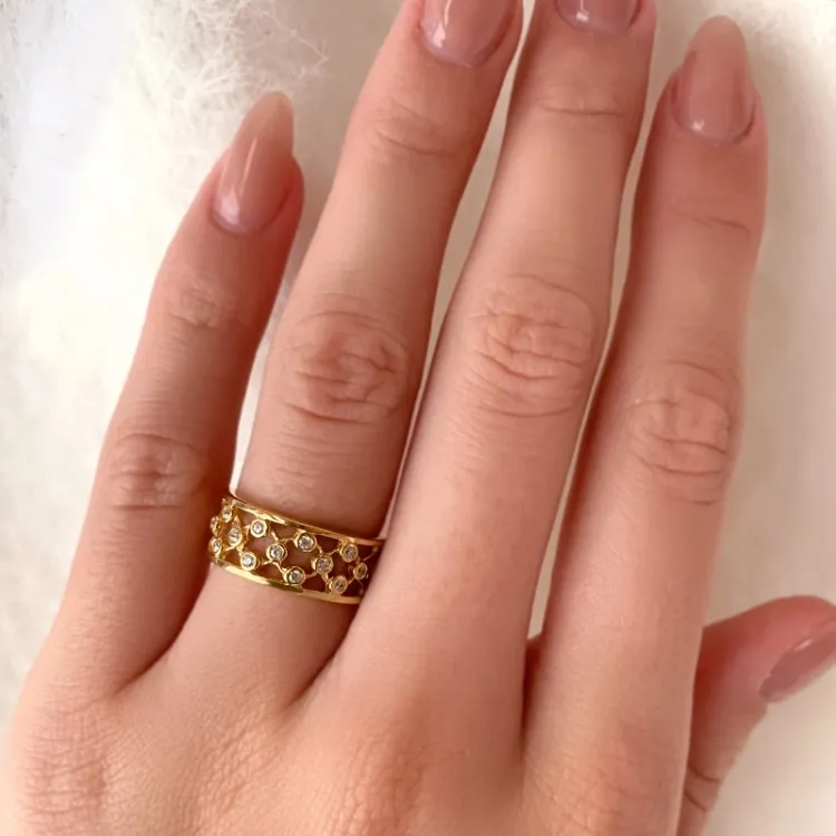 bred hvid zirkon guldring i 8 karat guld - Gold Collection