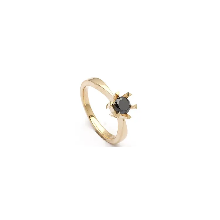 sort diamant solitairering i 14 karat guld 0,42 ct