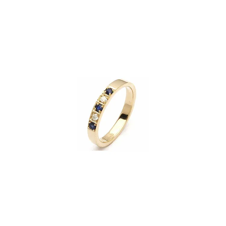 blå safir diamantring i 14 karat guld 0,06 ct 0,13 ct