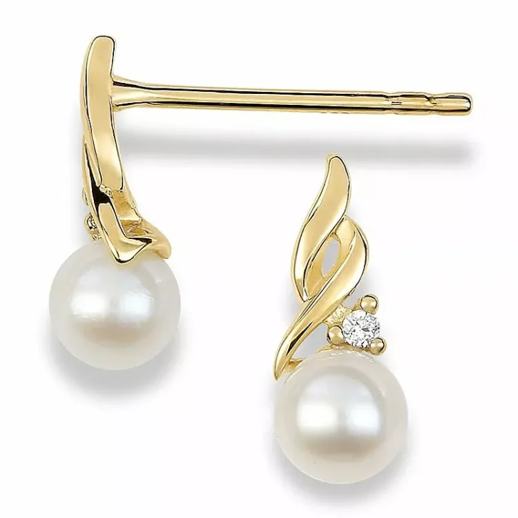 perle øreringe i 9 karat guld med zirkon - Gold Collection