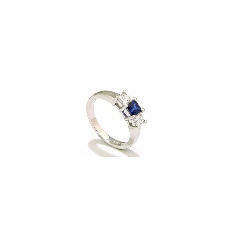 firkantet safir ring i 14 karat hvidguld 0,52 ct 0,36 ct