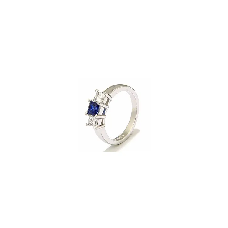 firkantet safir ring i 14 karat hvidguld 0,52 ct 0,36 ct