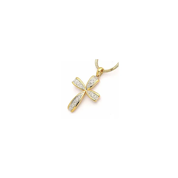 kors zirkon vedhæng i 9 karat guld med rhodium