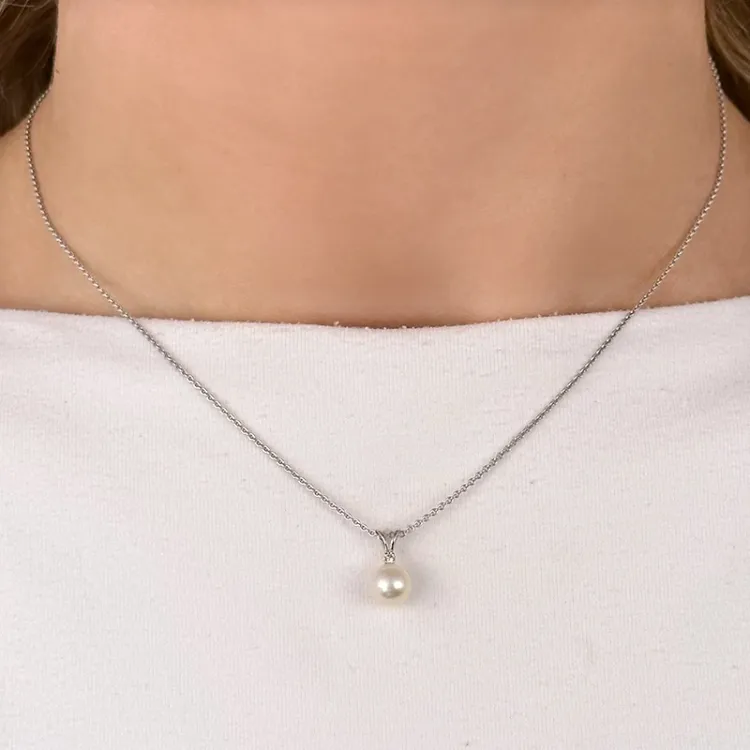 perle diamantvedhæng i 14 karat hvidguld 0,02 ct