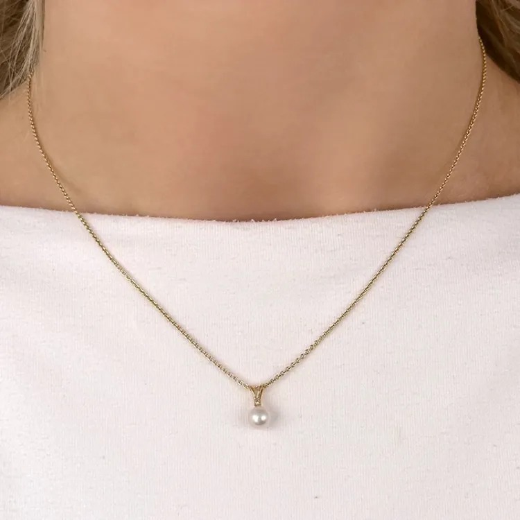 perle diamantvedhæng i 14 karat guld 0,01 ct