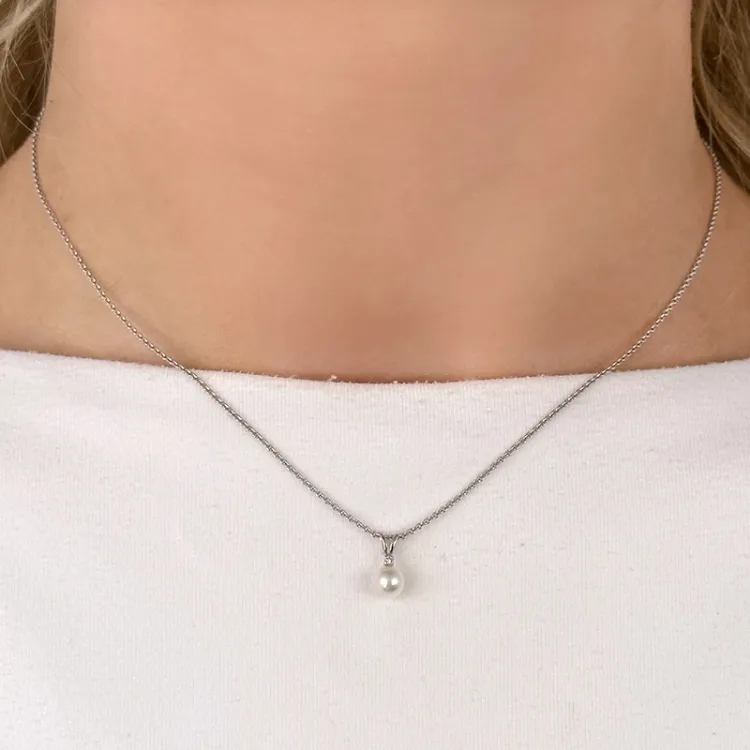 perle diamantvedhæng i 14 karat hvidguld 0,01 ct
