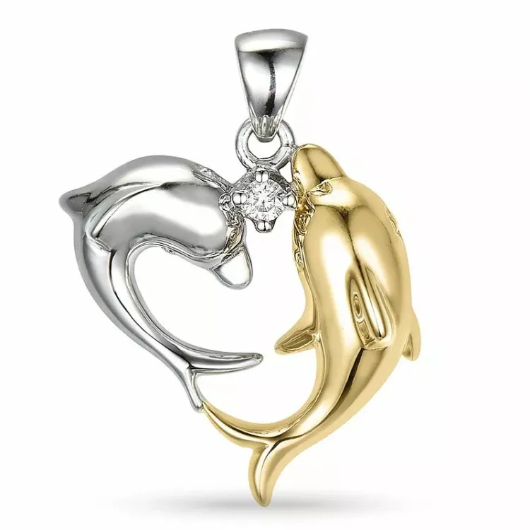 delfin diamantvedhæng i 14 karat guld.- og hvidguld 0,04 ct