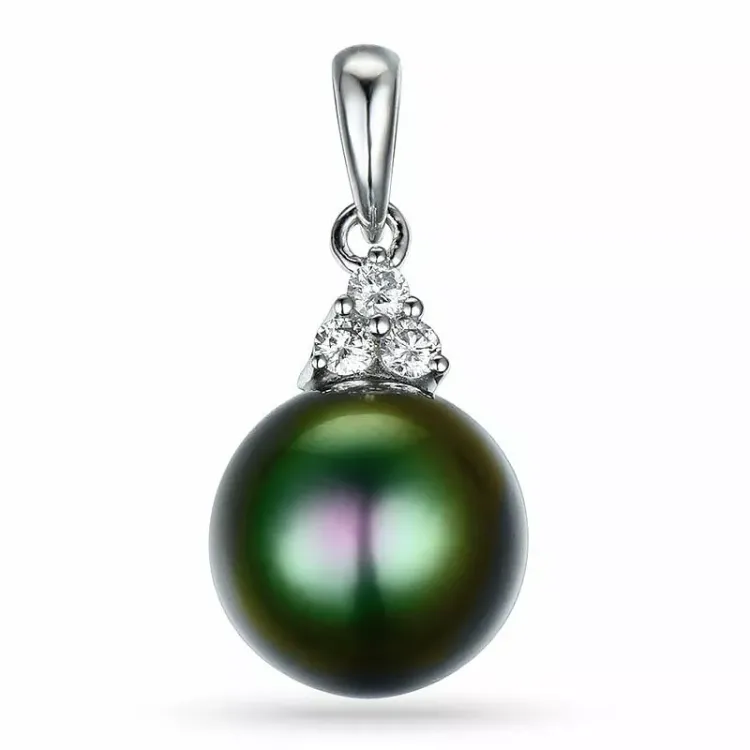 perle vedhæng i 14 karat hvidguld 0,12 ct