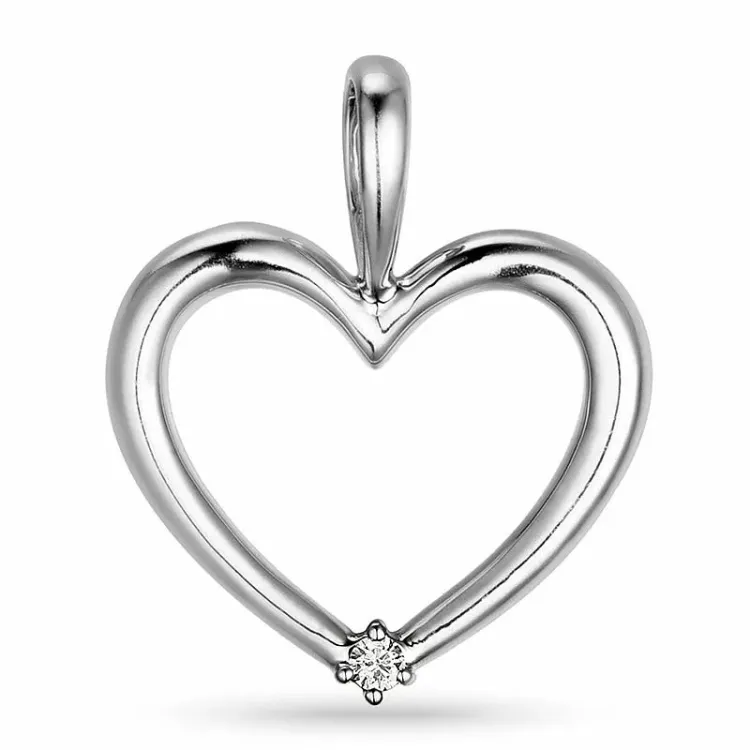 hjerte diamant vedhæng i 14 karat hvidguld 0,03 ct