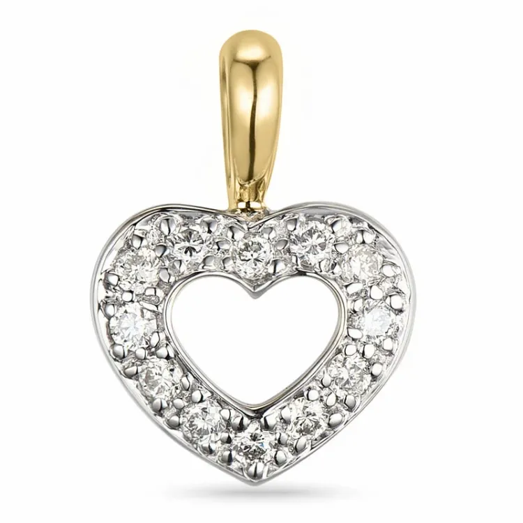hjerte diamant vedhæng i 14 karat guld.- og hvidguld 0,15 ct