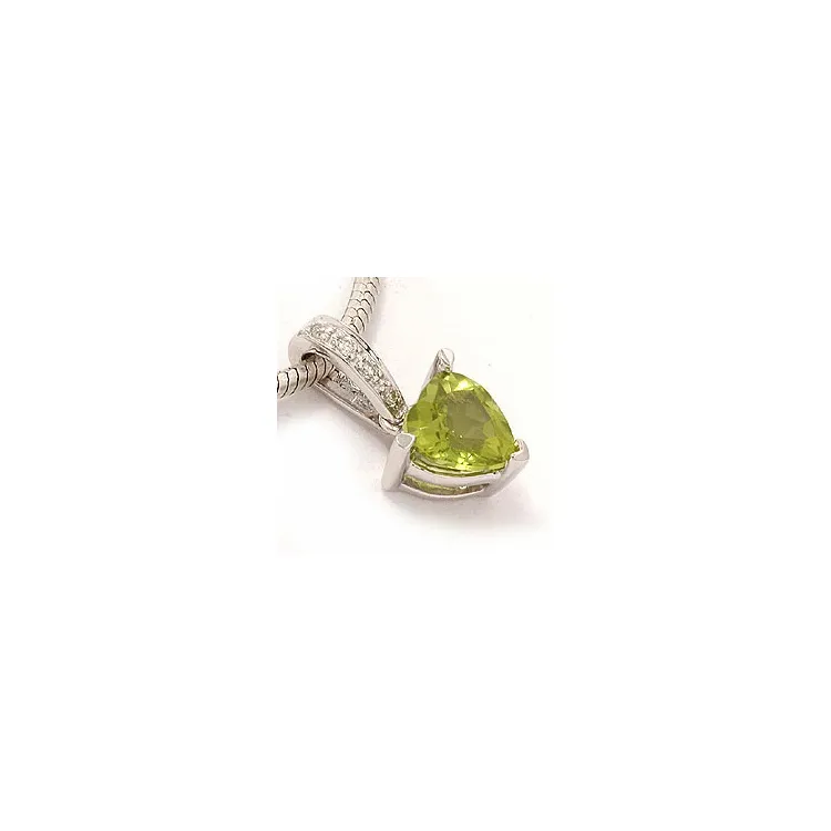 Grøn peridot diamantvedhæng i 14 karat hvidguld 0,03 ct
