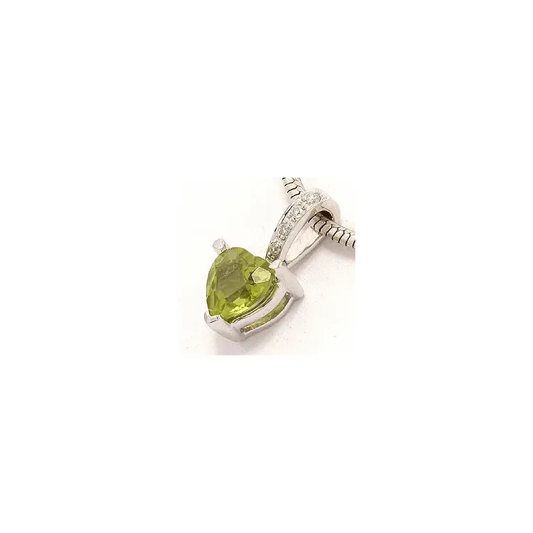 Grøn peridot diamantvedhæng i 14 karat hvidguld 0,03 ct