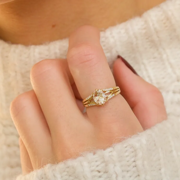 kvarts diamantring i 14 karat guld 0,90 ct 0,12 ct
