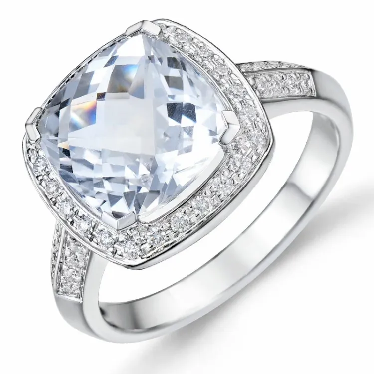 firkantet diamantring i 14 karat hvidguld 0,27 ct 4,00 ct