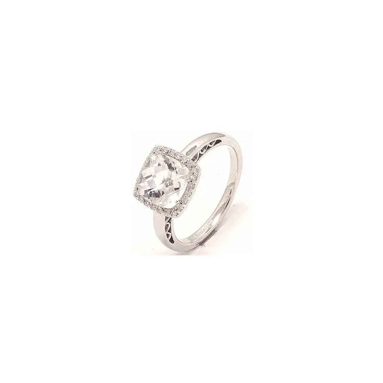firkantet kvarts diamantring i 14 karat hvidguld 0,12 ct 2,00 ct