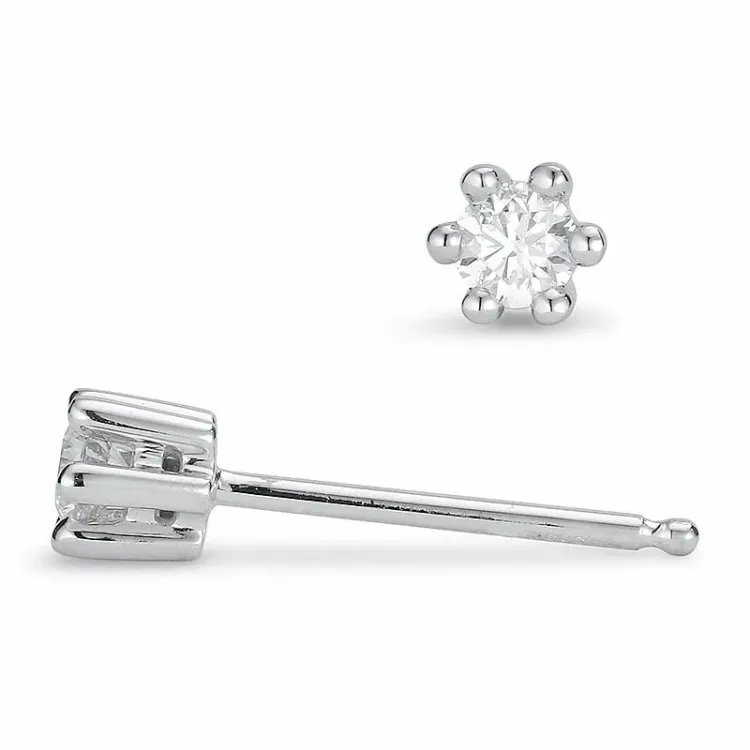 2 x 0,08 ct diamant solitaireørestikker i 14 karat hvidguld med diamant
