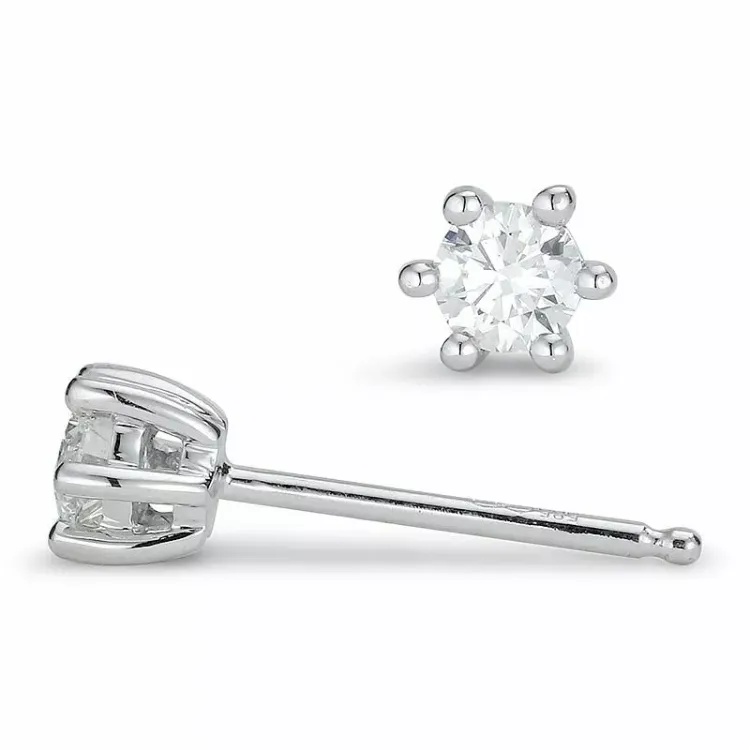2 x 0,15 ct diamant solitaireørestikker i 14 karat hvidguld med diamant